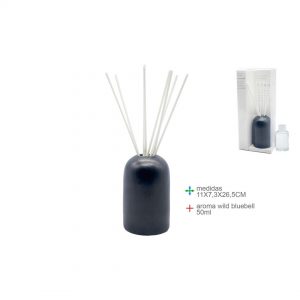 Ambientador de ceramica preto com aroma de jacinto azul selvagem