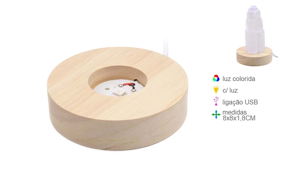 Base de madeira luz led color