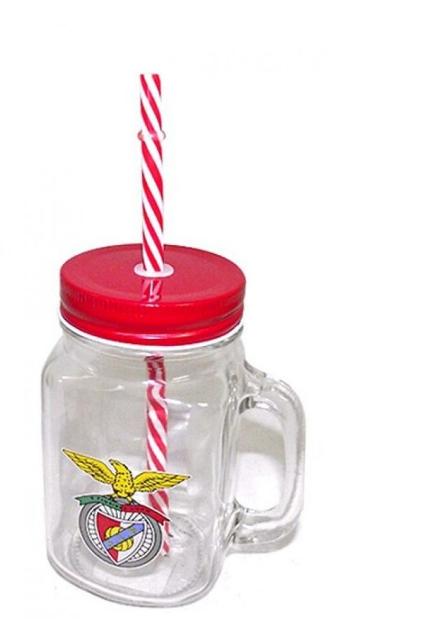 Caneca de vidro c/palhinha do Benfica